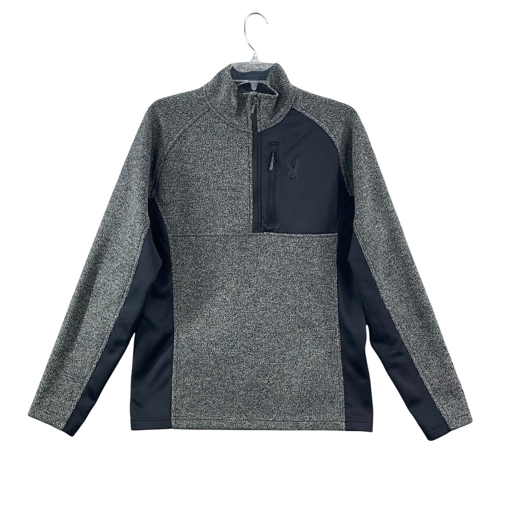 Spyder Quarter Zip Pullover Mens Medium Gray Black Fleece Lined Sweater Ski Snow